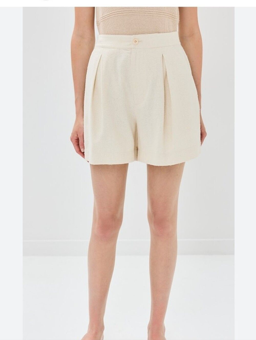 Jenni Kayne Nwt 100% Silk Pleated Tailored High-Waist Ivory Shorts Size 0